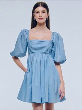 Abercrombie and Fitch Blue Puff Sleeve Square Neck Mini Dress